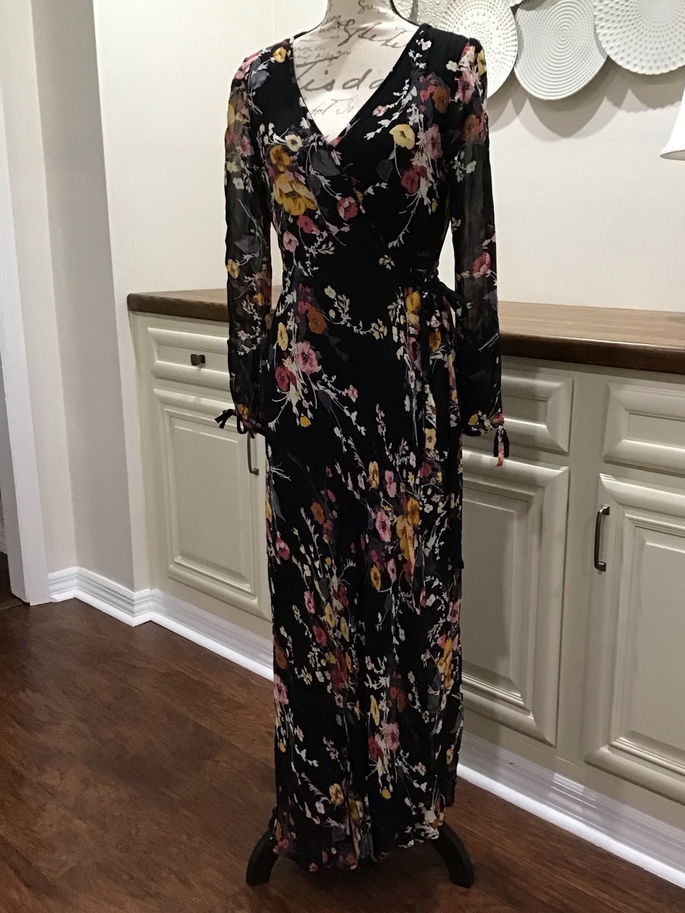 Band of Gypsies Black Floral Wrap Maxi Dress